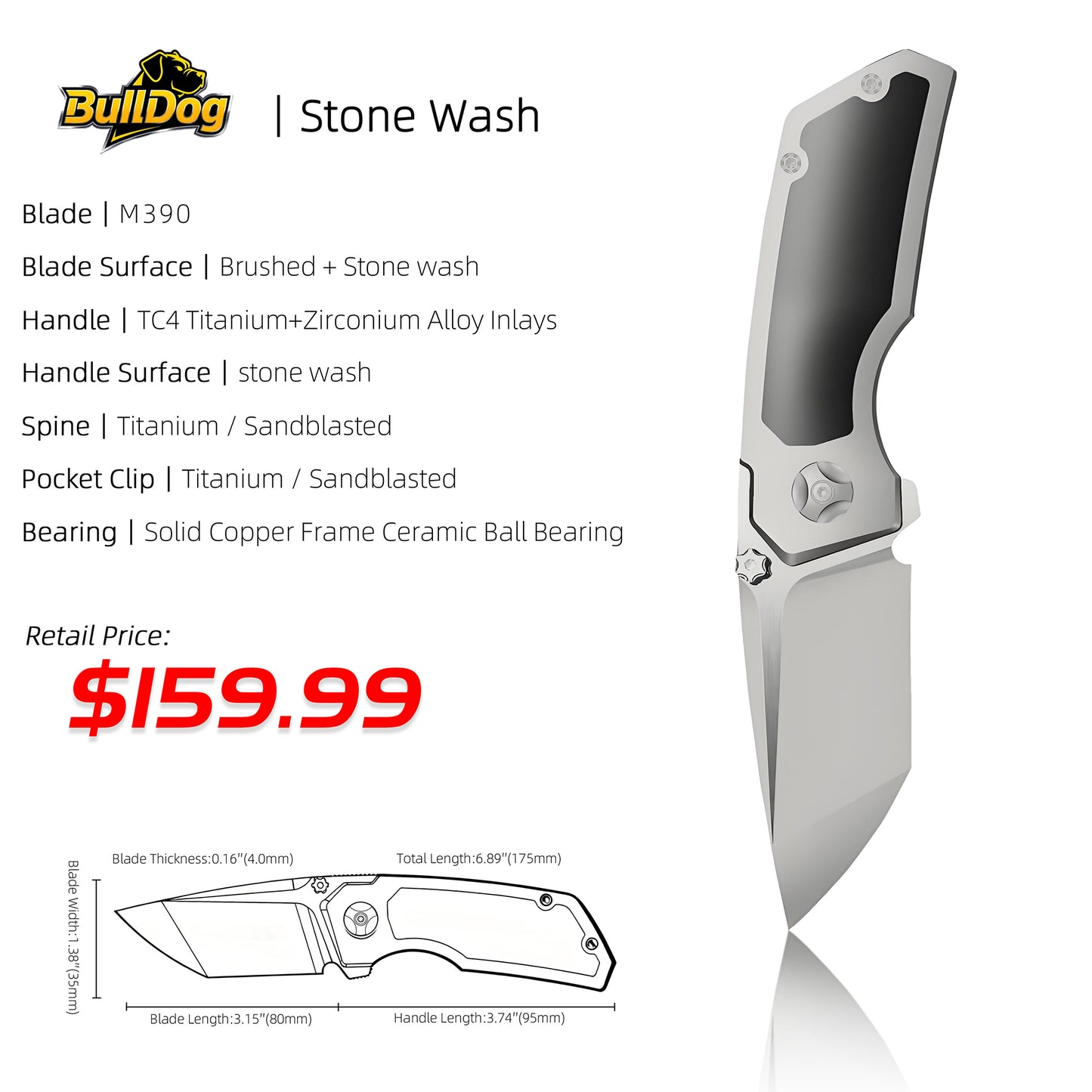 Bulldog| Rok Smerke Design M390 Steel Folding EDC Knife Multiple Opening Methods Interchangeable Inlays MK-26(Ships in 2 Months)