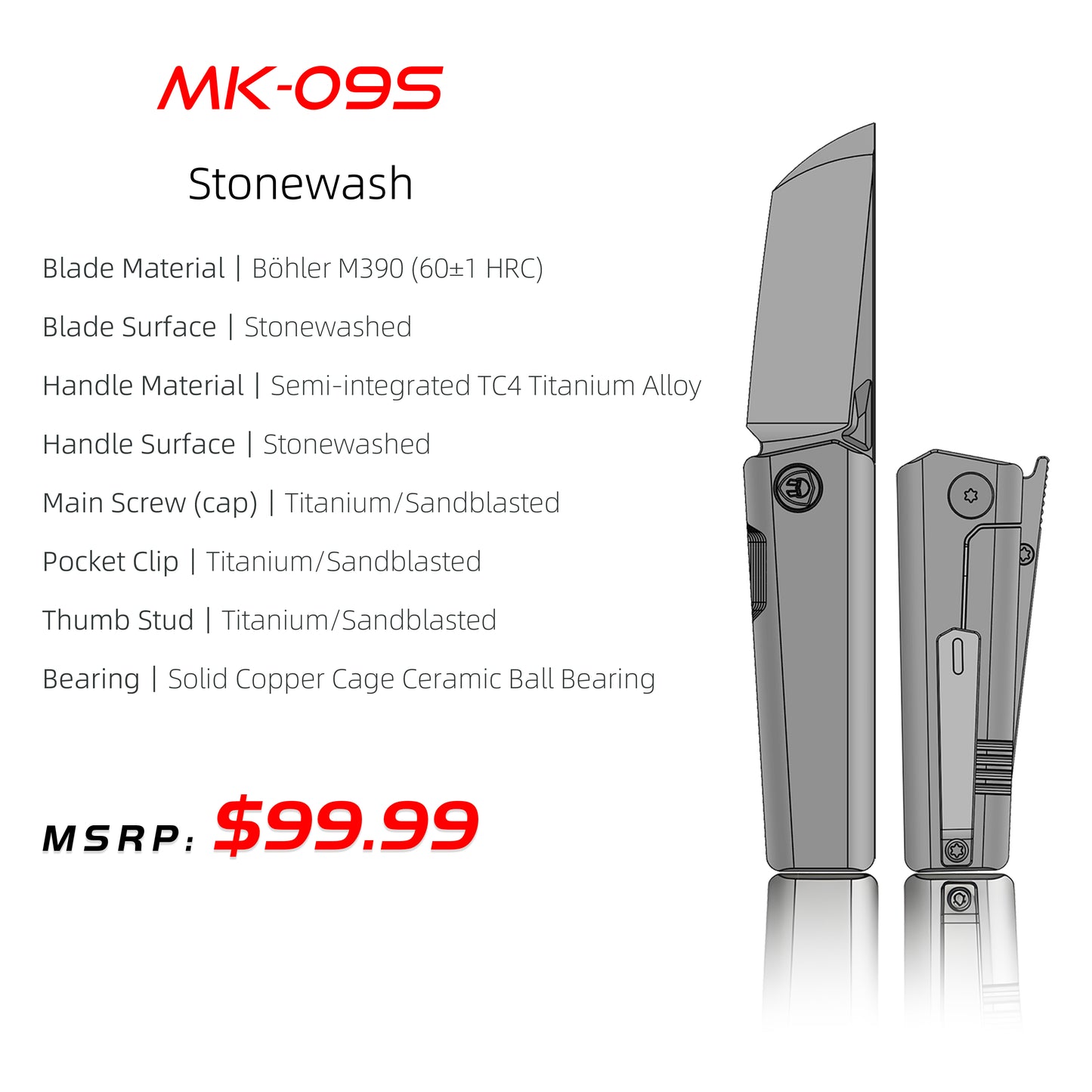 MK-09S M390 – Minimalist Semi-Integral EDC with Front Flipper & Thumb Stud | Shipping in 6 Months