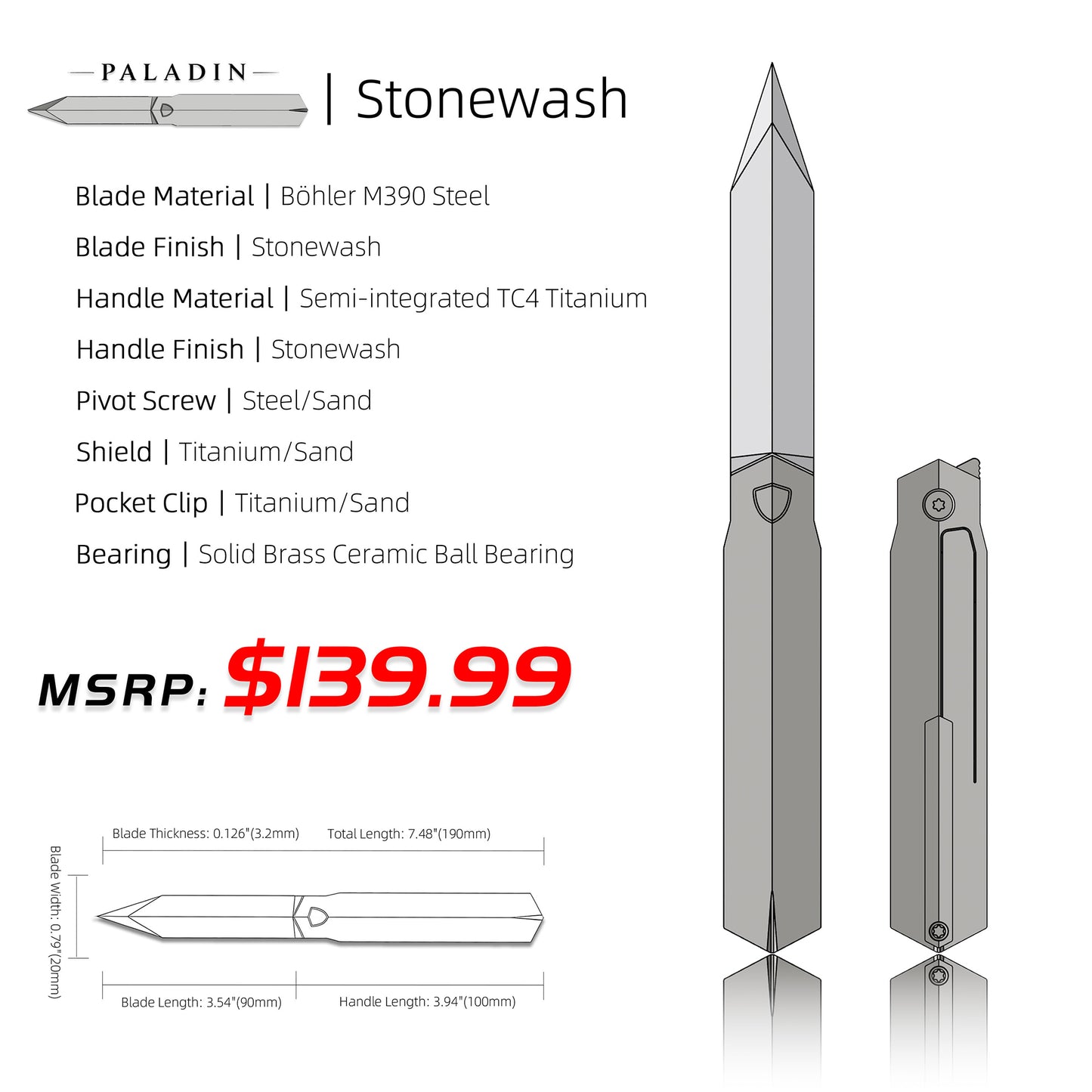PALADIN | Designed by Tiguass, M390 Steel, Single-Edge Sword Profile Folding Knife