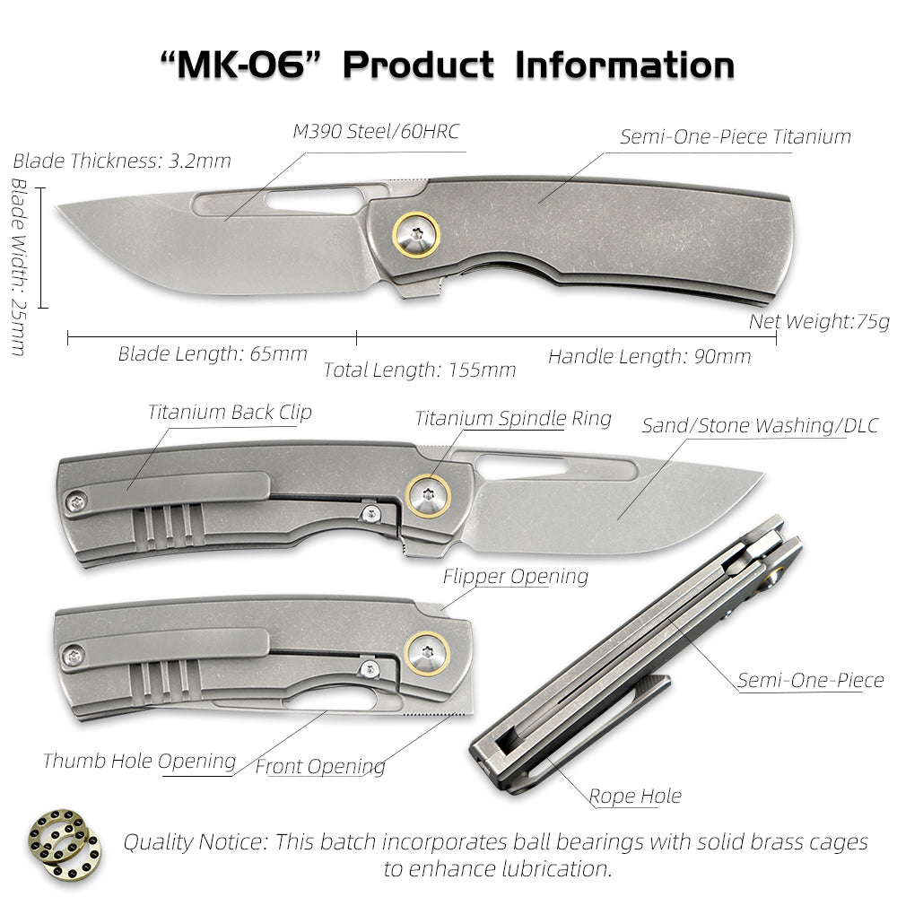 MK-06 M390 Steel Semi-One-Piece Titanium Handle Shipped In August