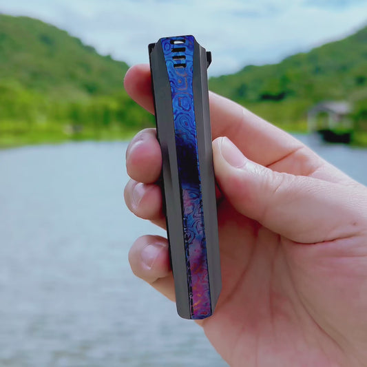 MK-15E Nichols Stainless Steel Damascus Galaxy Pattern Blade Half Sided Titanium Alloy+Titanium Damascus Patch Handle (Numbers are only 7 and 8)