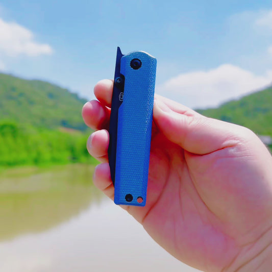MK-09 D2(JS) Folding Pocket Knife EDC High Hardness Front Flipper DLC Blue Linen